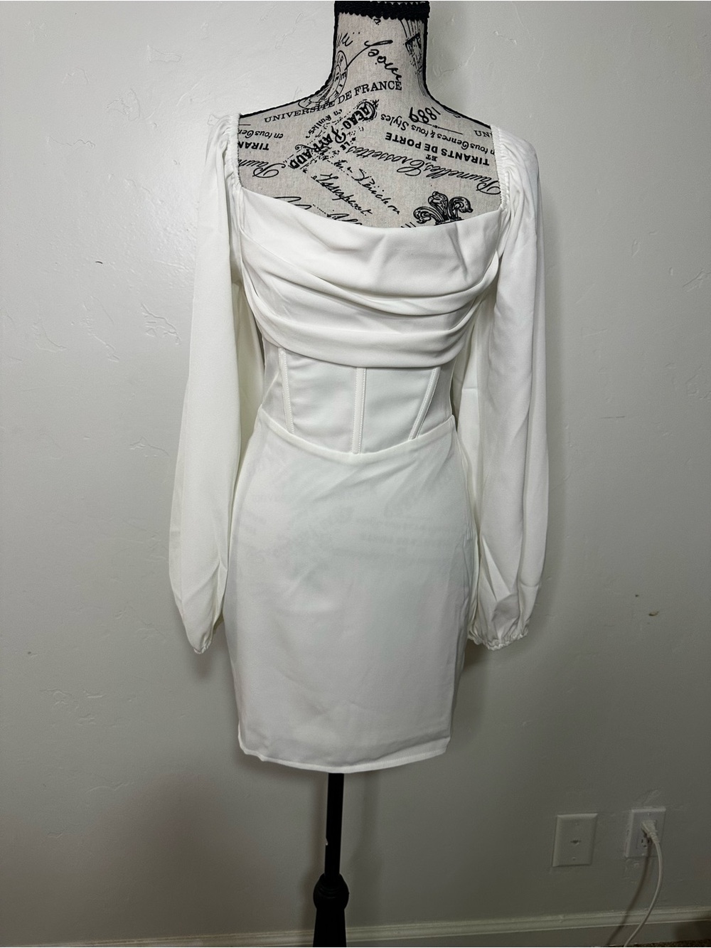Princess Polly White Cowl Neck Long Sleeve Mini Dress